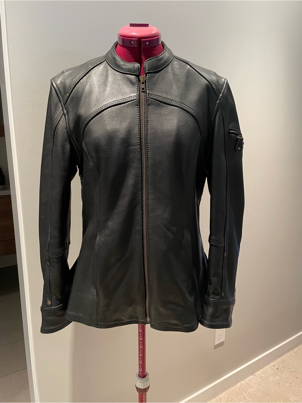 MC Black Leather Jacket - Women's Zip Front with Zip-in Lining